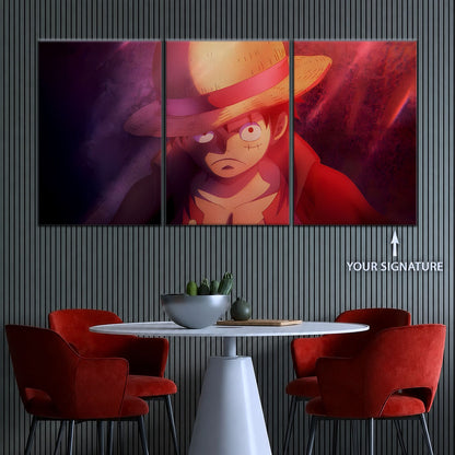 One Piece Canvas Wall Art - Monkey D. Luffy 5 Piece Split Panel Anime Poster - Framed Ready to Hang Living Room & Man Cave Decor - OP5036
