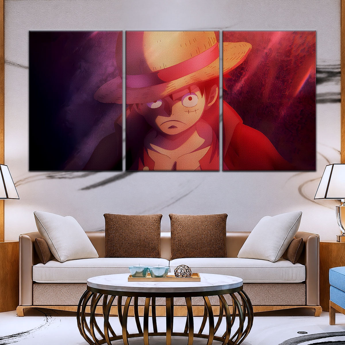 One Piece Canvas Wall Art - Monkey D. Luffy 5 Piece Split Panel Anime Poster - Framed Ready to Hang Living Room & Man Cave Decor - OP5036