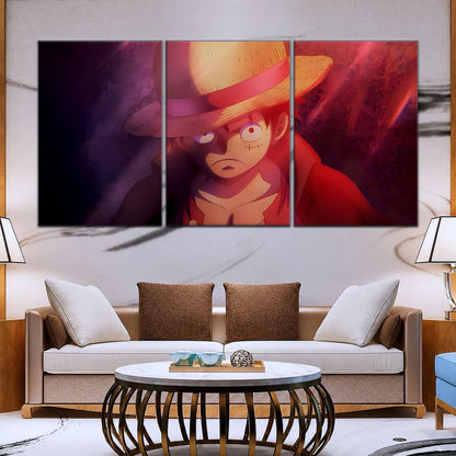 One Piece Canvas Wall Art - Monkey D. Luffy 5 Piece Split Panel Anime Poster - Framed Ready to Hang Living Room & Man Cave Decor - OP5036