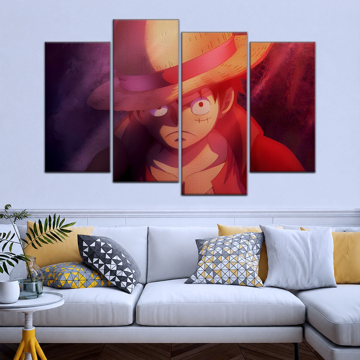 One Piece Canvas Wall Art - Monkey D. Luffy 5 Piece Split Panel Anime Poster - Framed Ready to Hang Living Room & Man Cave Decor - OP5036
