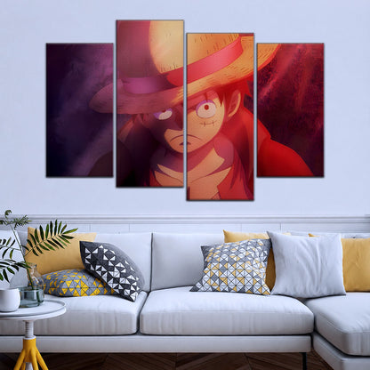 One Piece Canvas Wall Art - Monkey D. Luffy 5 Piece Split Panel Anime Poster - Framed Ready to Hang Living Room & Man Cave Decor - OP5036