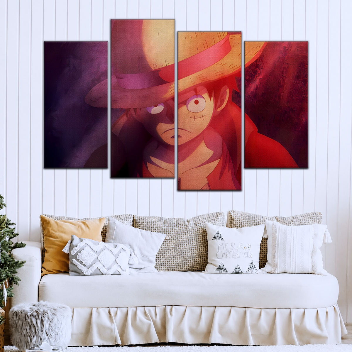 One Piece Canvas Wall Art - Monkey D. Luffy 5 Piece Split Panel Anime Poster - Framed Ready to Hang Living Room & Man Cave Decor - OP5036