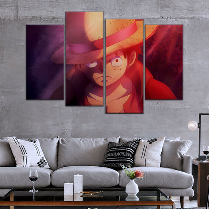 One Piece Canvas Wall Art - Monkey D. Luffy 5 Piece Split Panel Anime Poster - Framed Ready to Hang Living Room & Man Cave Decor - OP5036