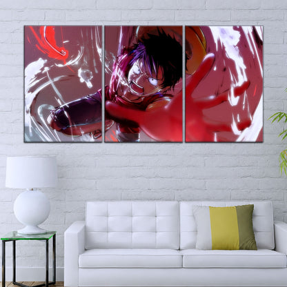 One Piece Canvas Wall Art - Luffy's Fierce Reach 5 Piece Split Panel Anime Poster - Framed Ready to Hang Living Room & Man Cave Decor - OP5037