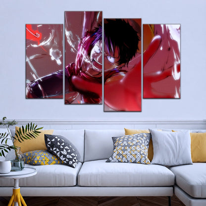 One Piece Canvas Wall Art - Luffy's Fierce Reach 5 Piece Split Panel Anime Poster - Framed Ready to Hang Living Room & Man Cave Decor - OP5037