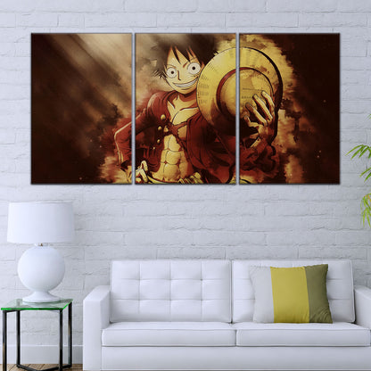 One Piece Canvas Wall Art - Monkey D. Luffy 5 Piece Split Panel Anime Poster - Framed Ready to Hang Living Room & Man Cave Decor - OP5038
