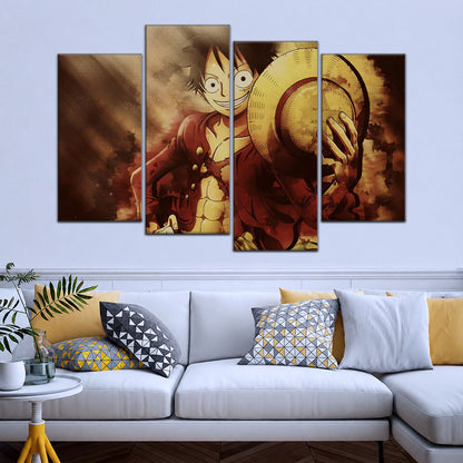 One Piece Canvas Wall Art - Monkey D. Luffy 5 Piece Split Panel Anime Poster - Framed Ready to Hang Living Room & Man Cave Decor - OP5038