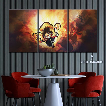 One Piece Canvas Wall Art - Monkey D. Luffy 5 Piece Split Panel Anime Poster - Framed Ready to Hang Living Room & Man Cave Decor - OP5039