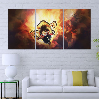 One Piece Canvas Wall Art - Monkey D. Luffy 5 Piece Split Panel Anime Poster - Framed Ready to Hang Living Room & Man Cave Decor - OP5039