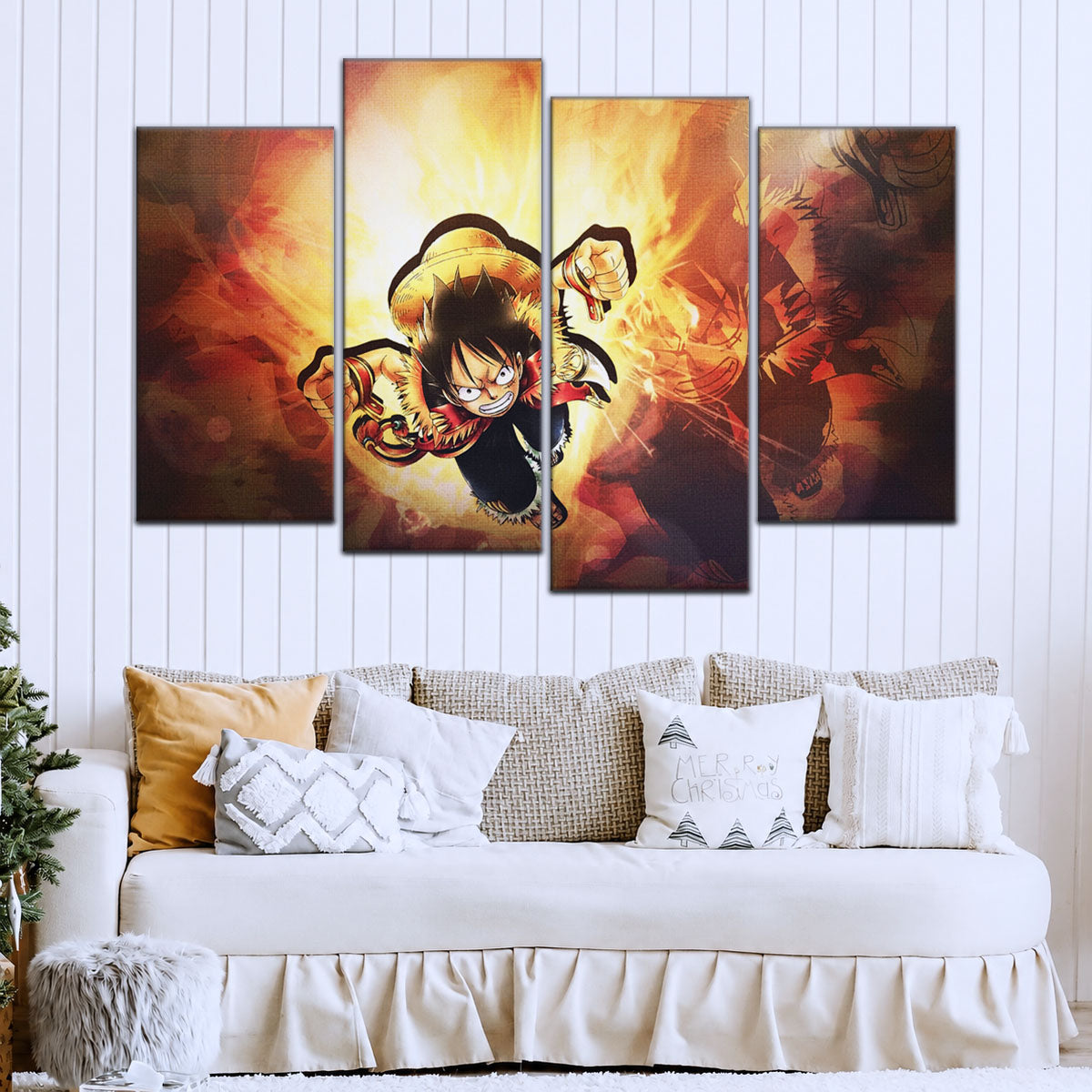 One Piece Canvas Wall Art - Monkey D. Luffy 5 Piece Split Panel Anime Poster - Framed Ready to Hang Living Room & Man Cave Decor - OP5039