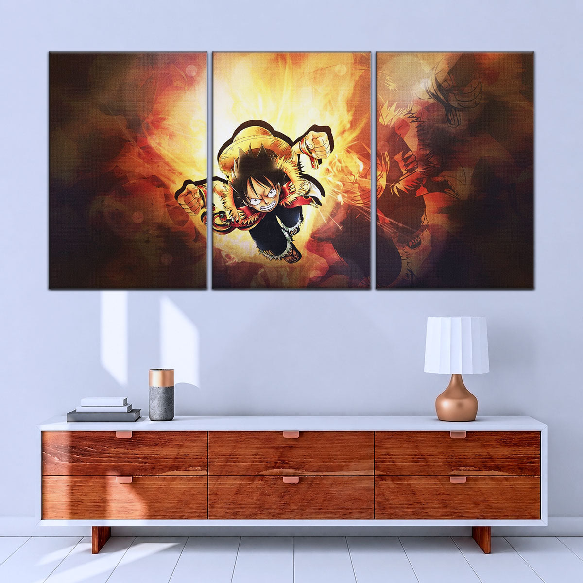 One Piece Canvas Wall Art - Monkey D. Luffy 5 Piece Split Panel Anime Poster - Framed Ready to Hang Living Room & Man Cave Decor - OP5039