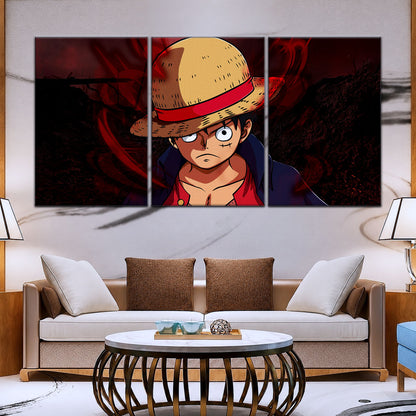 One Piece Canvas Wall Art - Monkey D. Luffy 5 Piece Split Panel Anime Poster - Framed Ready to Hang Living Room & Man Cave Decor - OP5040