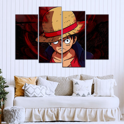 One Piece Canvas Wall Art - Monkey D. Luffy 5 Piece Split Panel Anime Poster - Framed Ready to Hang Living Room & Man Cave Decor - OP5040