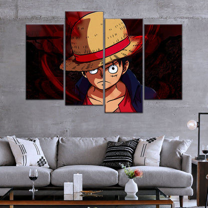 One Piece Canvas Wall Art - Monkey D. Luffy 5 Piece Split Panel Anime Poster - Framed Ready to Hang Living Room & Man Cave Decor - OP5040