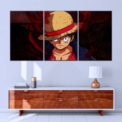 One Piece Canvas Wall Art - Monkey D. Luffy 5 Piece Split Panel Anime Poster - Framed Ready to Hang Living Room & Man Cave Decor - OP5040