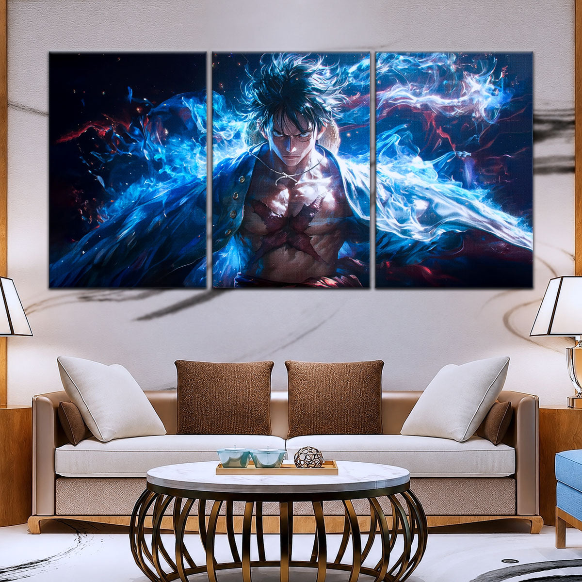 One Piece Canvas Wall Art - Monkey D. Luffy 5 Piece Split Panel Anime Poster - Framed Ready to Hang Living Room & Man Cave Decor - OP5041