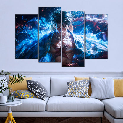 One Piece Canvas Wall Art - Monkey D. Luffy 5 Piece Split Panel Anime Poster - Framed Ready to Hang Living Room & Man Cave Decor - OP5041