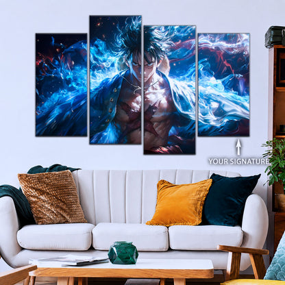 One Piece Canvas Wall Art - Monkey D. Luffy 5 Piece Split Panel Anime Poster - Framed Ready to Hang Living Room & Man Cave Decor - OP5041