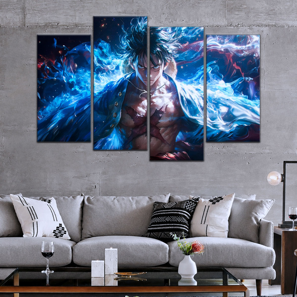 One Piece Canvas Wall Art - Monkey D. Luffy 5 Piece Split Panel Anime Poster - Framed Ready to Hang Living Room & Man Cave Decor - OP5041