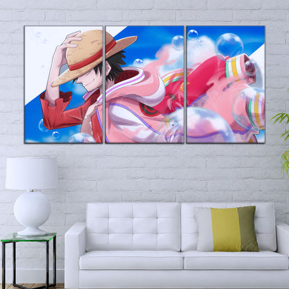 One Piece Canvas Wall Art - Monkey D. Luffy 5 Piece Split Panel Anime Poster - Framed Ready to Hang Living Room & Man Cave Decor - OP5042