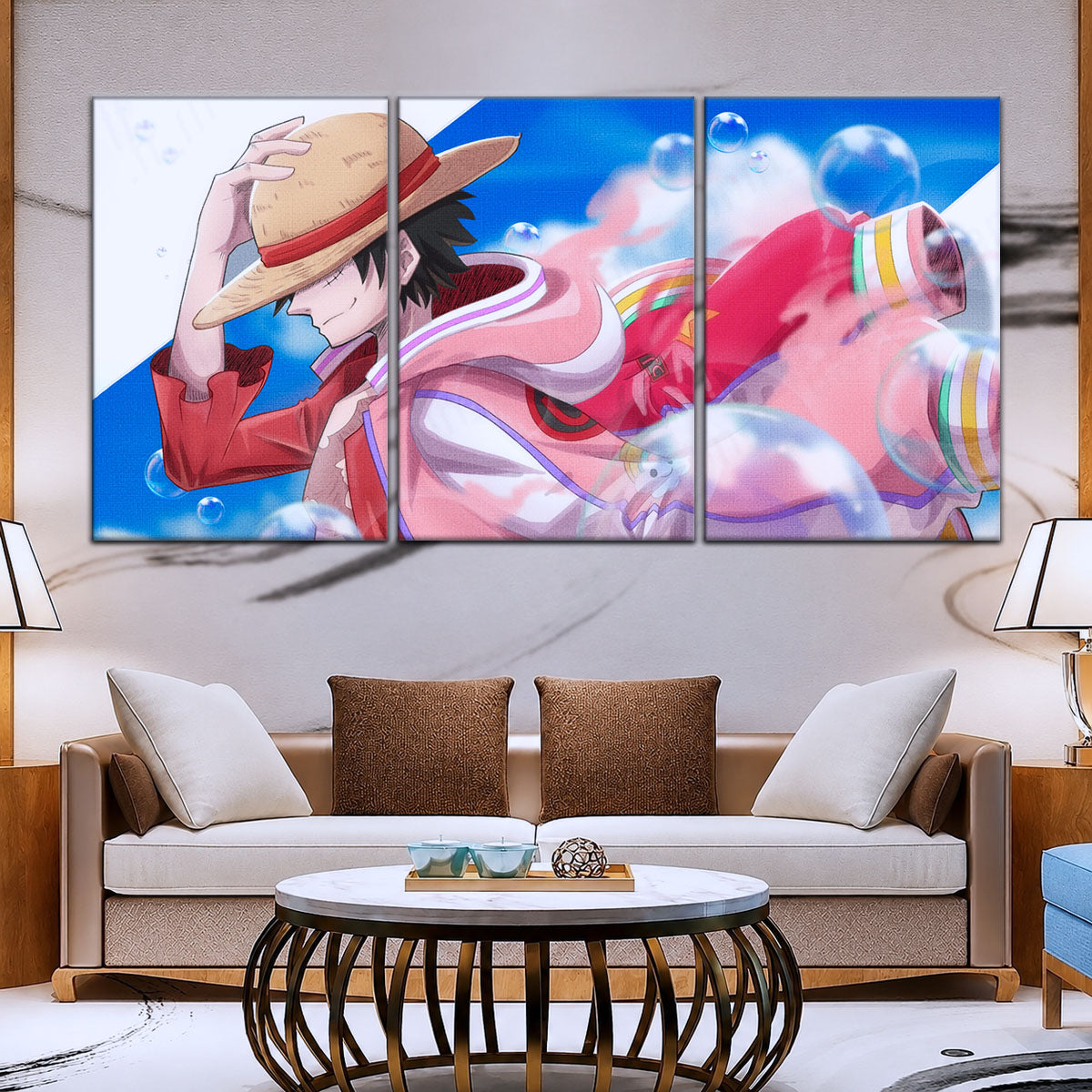 One Piece Canvas Wall Art - Monkey D. Luffy 5 Piece Split Panel Anime Poster - Framed Ready to Hang Living Room & Man Cave Decor - OP5042
