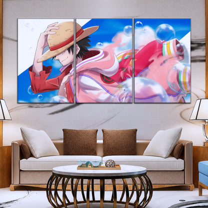One Piece Canvas Wall Art - Monkey D. Luffy 5 Piece Split Panel Anime Poster - Framed Ready to Hang Living Room & Man Cave Decor - OP5042