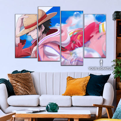 One Piece Canvas Wall Art - Monkey D. Luffy 5 Piece Split Panel Anime Poster - Framed Ready to Hang Living Room & Man Cave Decor - OP5042