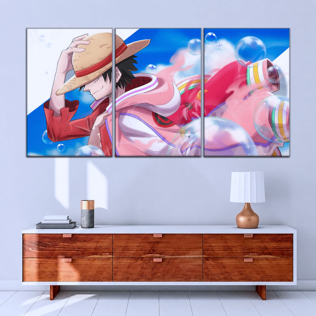 One Piece Canvas Wall Art - Monkey D. Luffy 5 Piece Split Panel Anime Poster - Framed Ready to Hang Living Room & Man Cave Decor - OP5042
