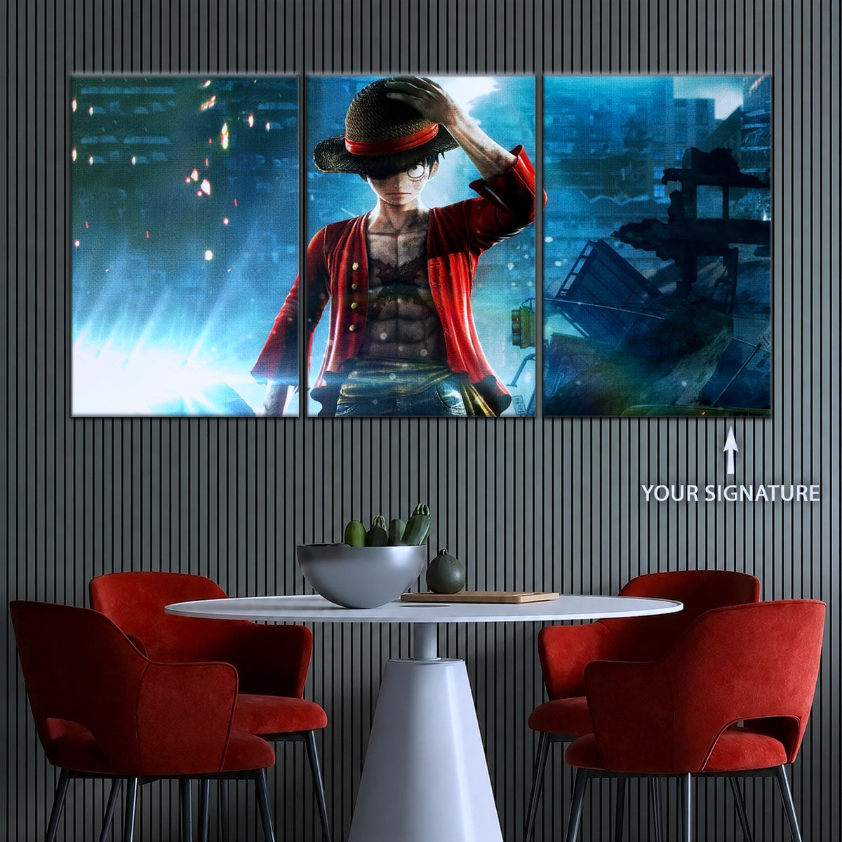 One Piece Canvas Wall Art - Monkey D. Luffy 5 Piece Split Panel Anime Poster - Framed Ready to Hang Living Room & Man Cave Decor - OP5043