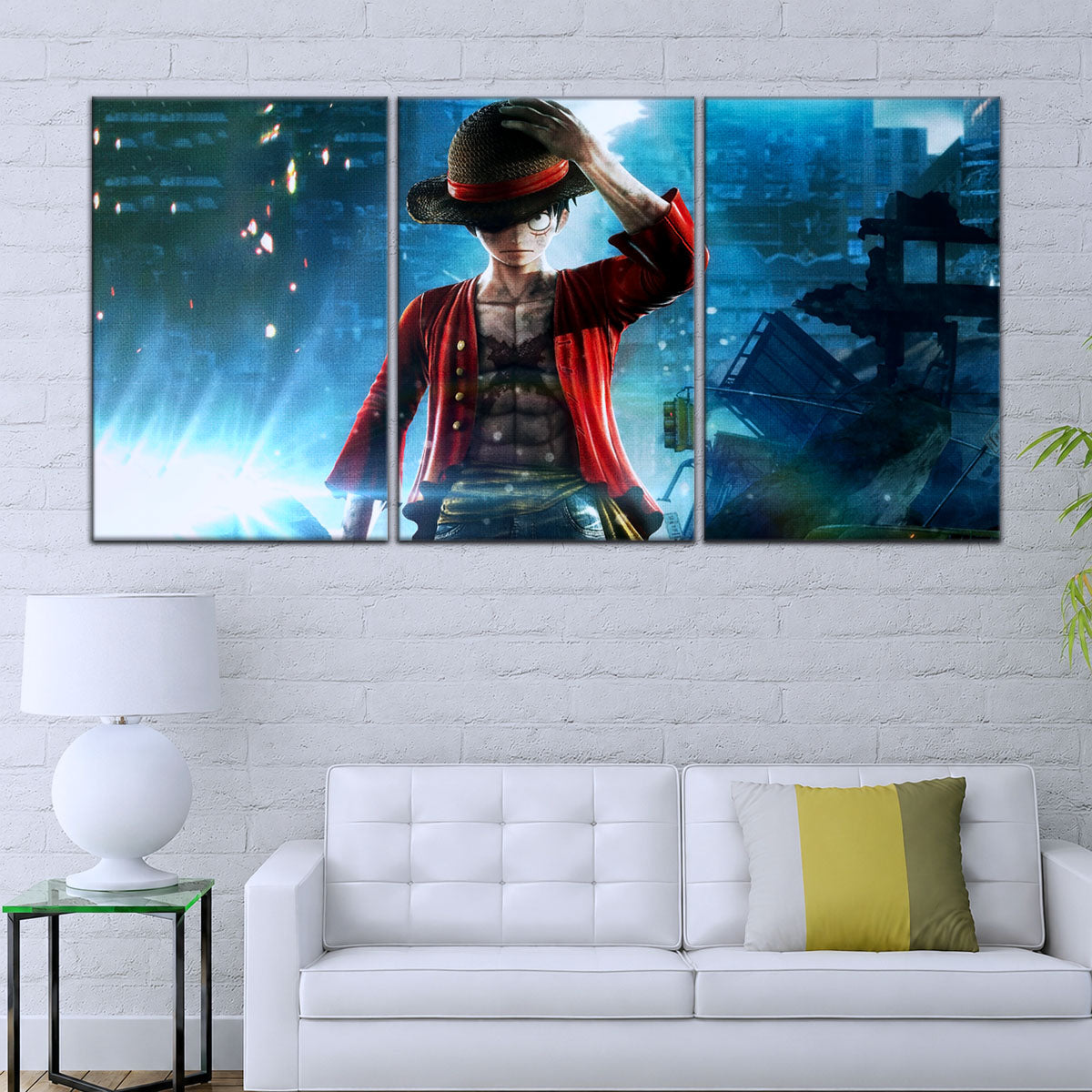 One Piece Canvas Wall Art - Monkey D. Luffy 5 Piece Split Panel Anime Poster - Framed Ready to Hang Living Room & Man Cave Decor - OP5043