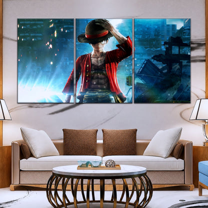 One Piece Canvas Wall Art - Monkey D. Luffy 5 Piece Split Panel Anime Poster - Framed Ready to Hang Living Room & Man Cave Decor - OP5043