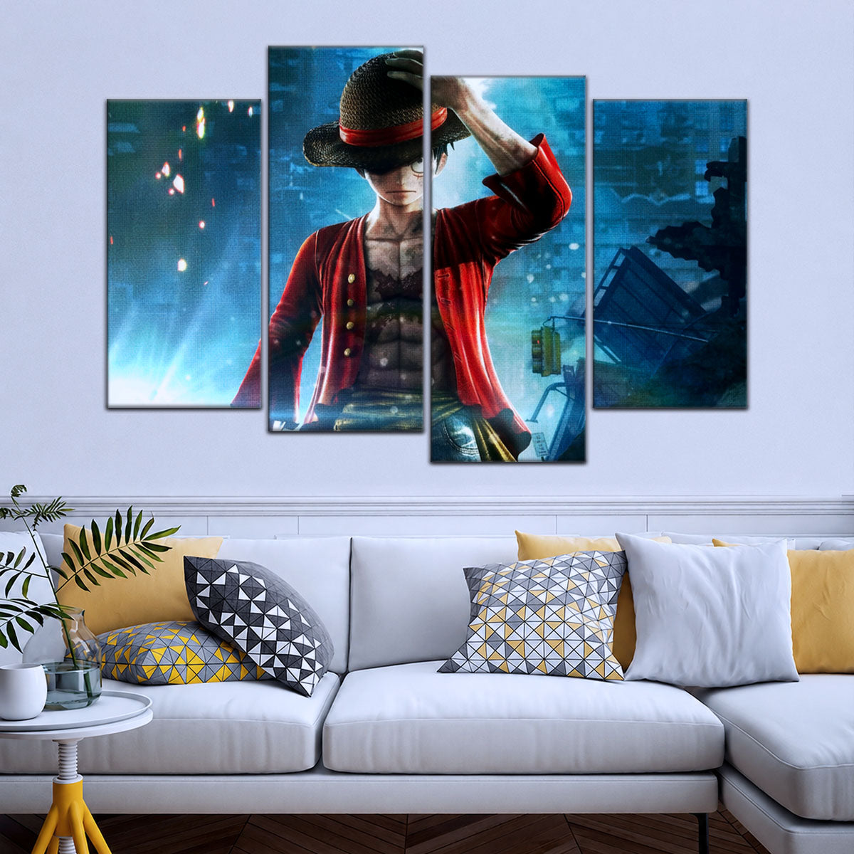 One Piece Canvas Wall Art - Monkey D. Luffy 5 Piece Split Panel Anime Poster - Framed Ready to Hang Living Room & Man Cave Decor - OP5043
