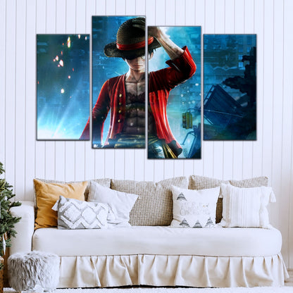 One Piece Canvas Wall Art - Monkey D. Luffy 5 Piece Split Panel Anime Poster - Framed Ready to Hang Living Room & Man Cave Decor - OP5043