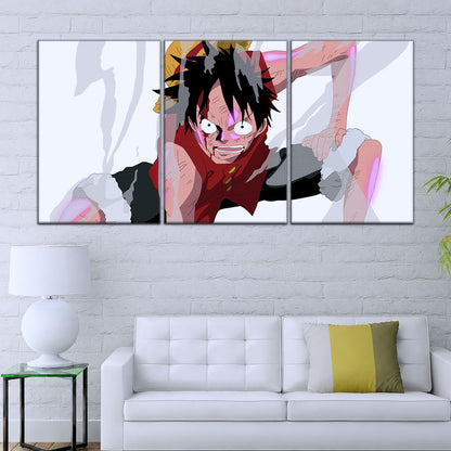 One Piece Canvas Wall Art - Monkey D. Luffy 5 Piece Split Panel Anime Poster - Framed Ready to Hang Living Room & Man Cave Decor - OP5044