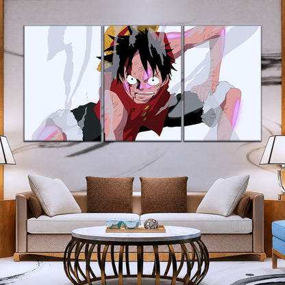 One Piece Canvas Wall Art - Monkey D. Luffy 5 Piece Split Panel Anime Poster - Framed Ready to Hang Living Room & Man Cave Decor - OP5044