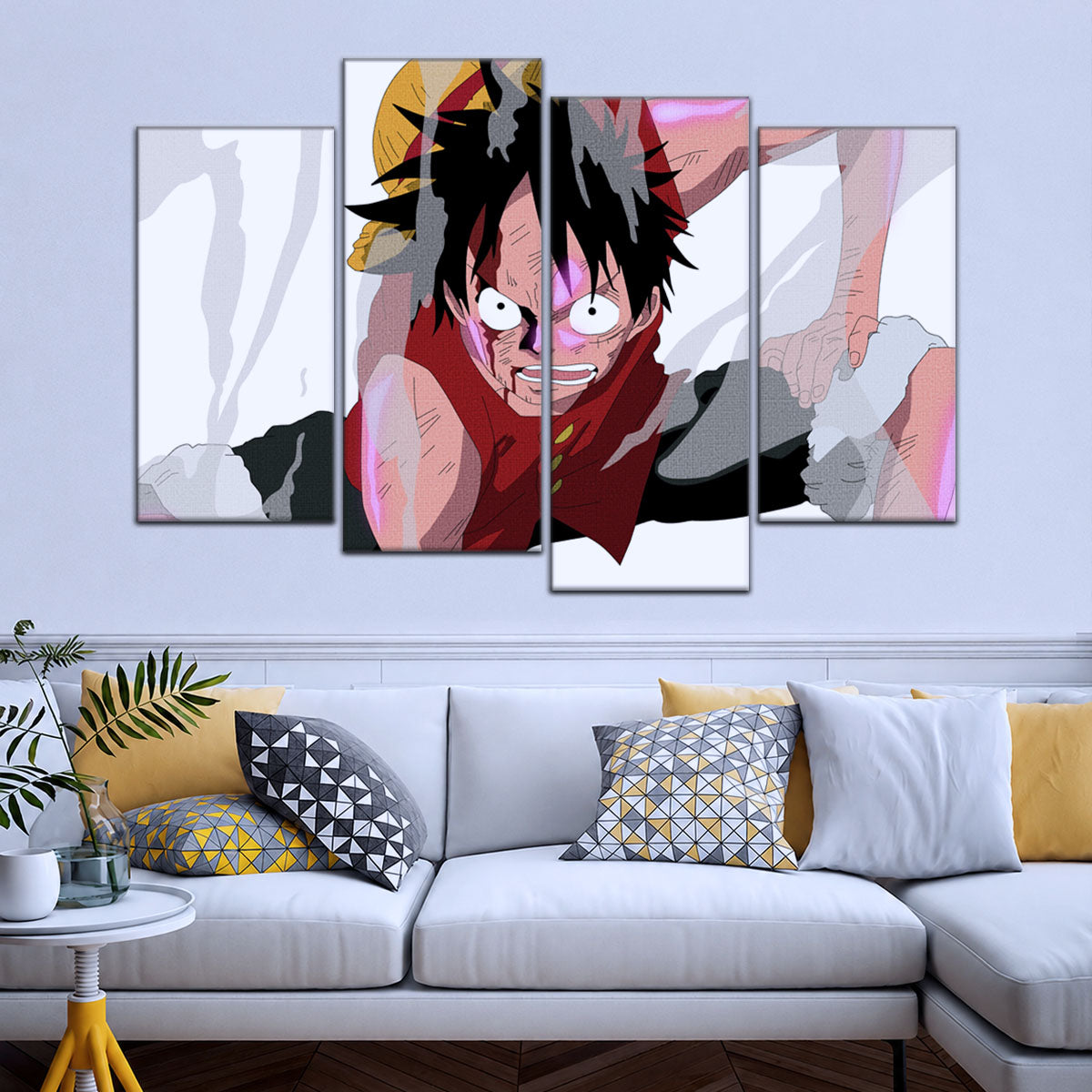 One Piece Canvas Wall Art - Monkey D. Luffy 5 Piece Split Panel Anime Poster - Framed Ready to Hang Living Room & Man Cave Decor - OP5044