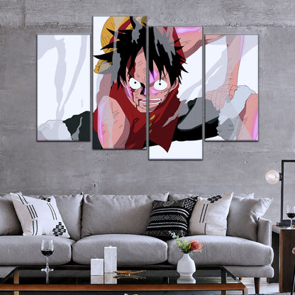 One Piece Canvas Wall Art - Monkey D. Luffy 5 Piece Split Panel Anime Poster - Framed Ready to Hang Living Room & Man Cave Decor - OP5044