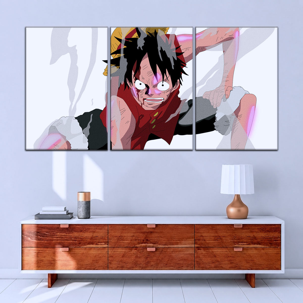 One Piece Canvas Wall Art - Monkey D. Luffy 5 Piece Split Panel Anime Poster - Framed Ready to Hang Living Room & Man Cave Decor - OP5044