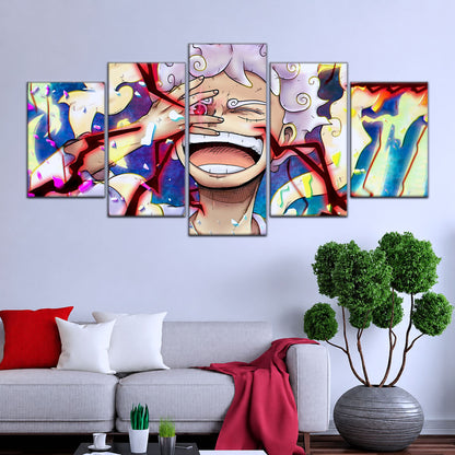 One Piece Canvas Wall Art - Luffy Gear Fifth 5 Piece Split Panel Anime Poster - Framed Ready to Hang Living Room & Man Cave Decor - OP5045