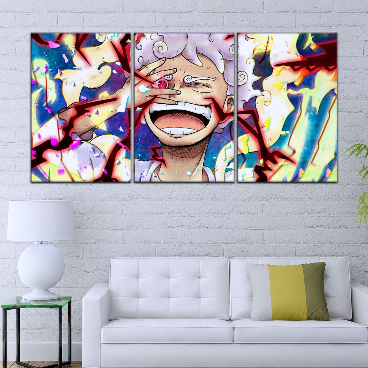 One Piece Canvas Wall Art - Luffy Gear Fifth 5 Piece Split Panel Anime Poster - Framed Ready to Hang Living Room & Man Cave Decor - OP5045