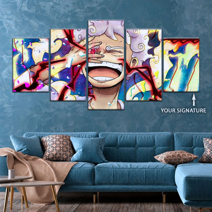 One Piece Canvas Wall Art - Luffy Gear Fifth 5 Piece Split Panel Anime Poster - Framed Ready to Hang Living Room & Man Cave Decor - OP5045
