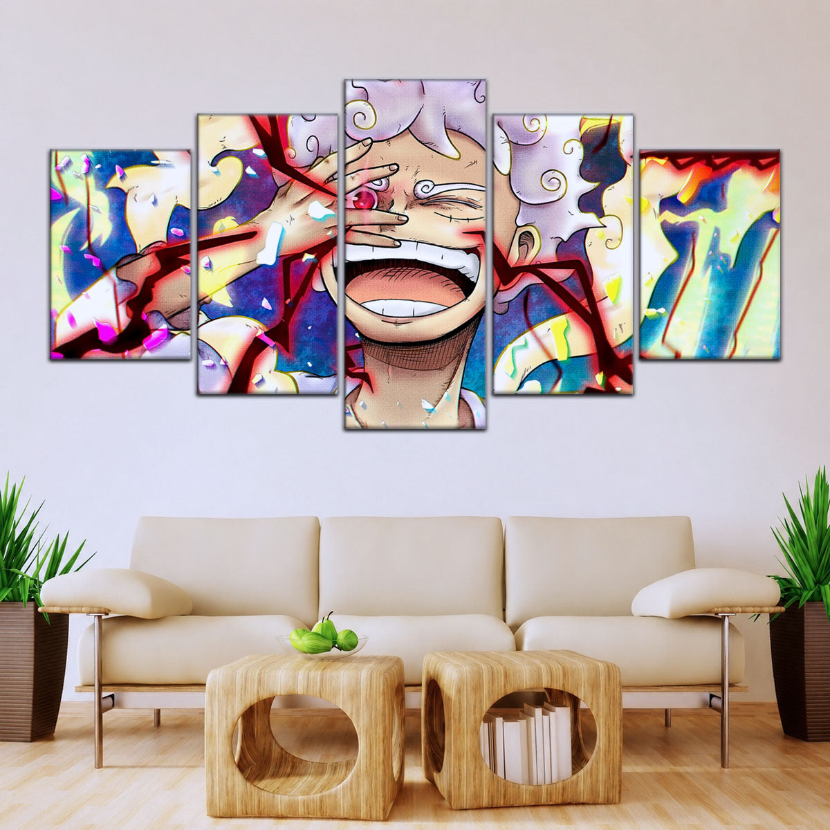 One Piece Canvas Wall Art - Luffy Gear Fifth 5 Piece Split Panel Anime Poster - Framed Ready to Hang Living Room & Man Cave Decor - OP5045