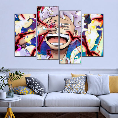 One Piece Canvas Wall Art - Luffy Gear Fifth 5 Piece Split Panel Anime Poster - Framed Ready to Hang Living Room & Man Cave Decor - OP5045