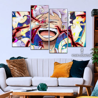 One Piece Canvas Wall Art - Luffy Gear Fifth 5 Piece Split Panel Anime Poster - Framed Ready to Hang Living Room & Man Cave Decor - OP5045