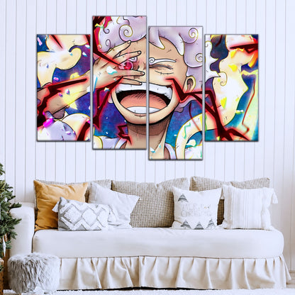 One Piece Canvas Wall Art - Luffy Gear Fifth 5 Piece Split Panel Anime Poster - Framed Ready to Hang Living Room & Man Cave Decor - OP5045