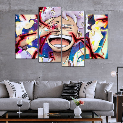 One Piece Canvas Wall Art - Luffy Gear Fifth 5 Piece Split Panel Anime Poster - Framed Ready to Hang Living Room & Man Cave Decor - OP5045