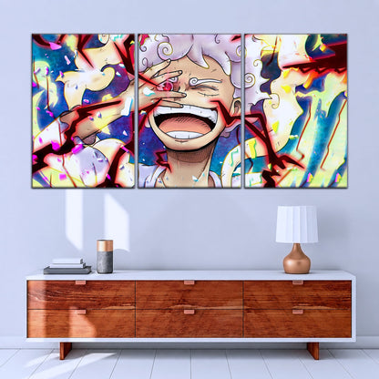 One Piece Canvas Wall Art - Luffy Gear Fifth 5 Piece Split Panel Anime Poster - Framed Ready to Hang Living Room & Man Cave Decor - OP5045