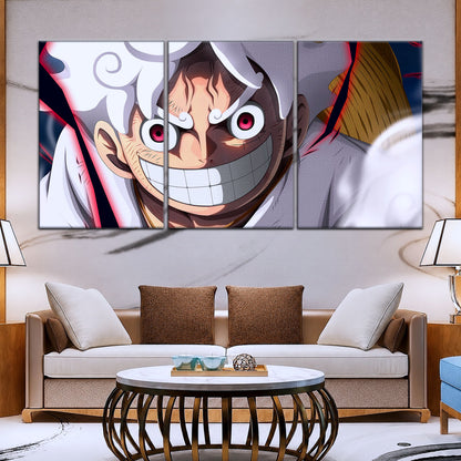 One Piece Canvas Wall Art - Luffy Gear Fifth 5 Piece Split Panel Anime Poster - Framed Ready to Hang Living Room & Man Cave Decor - OP5046