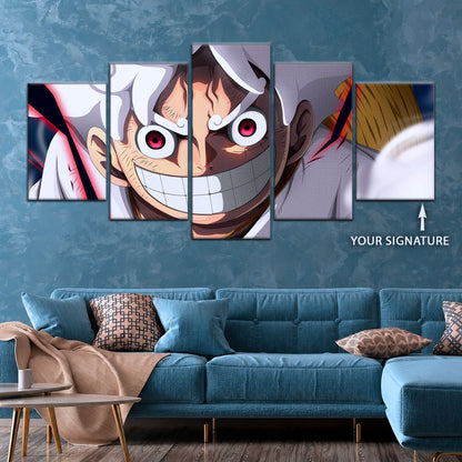 One Piece Canvas Wall Art - Luffy Gear Fifth 5 Piece Split Panel Anime Poster - Framed Ready to Hang Living Room & Man Cave Decor - OP5046