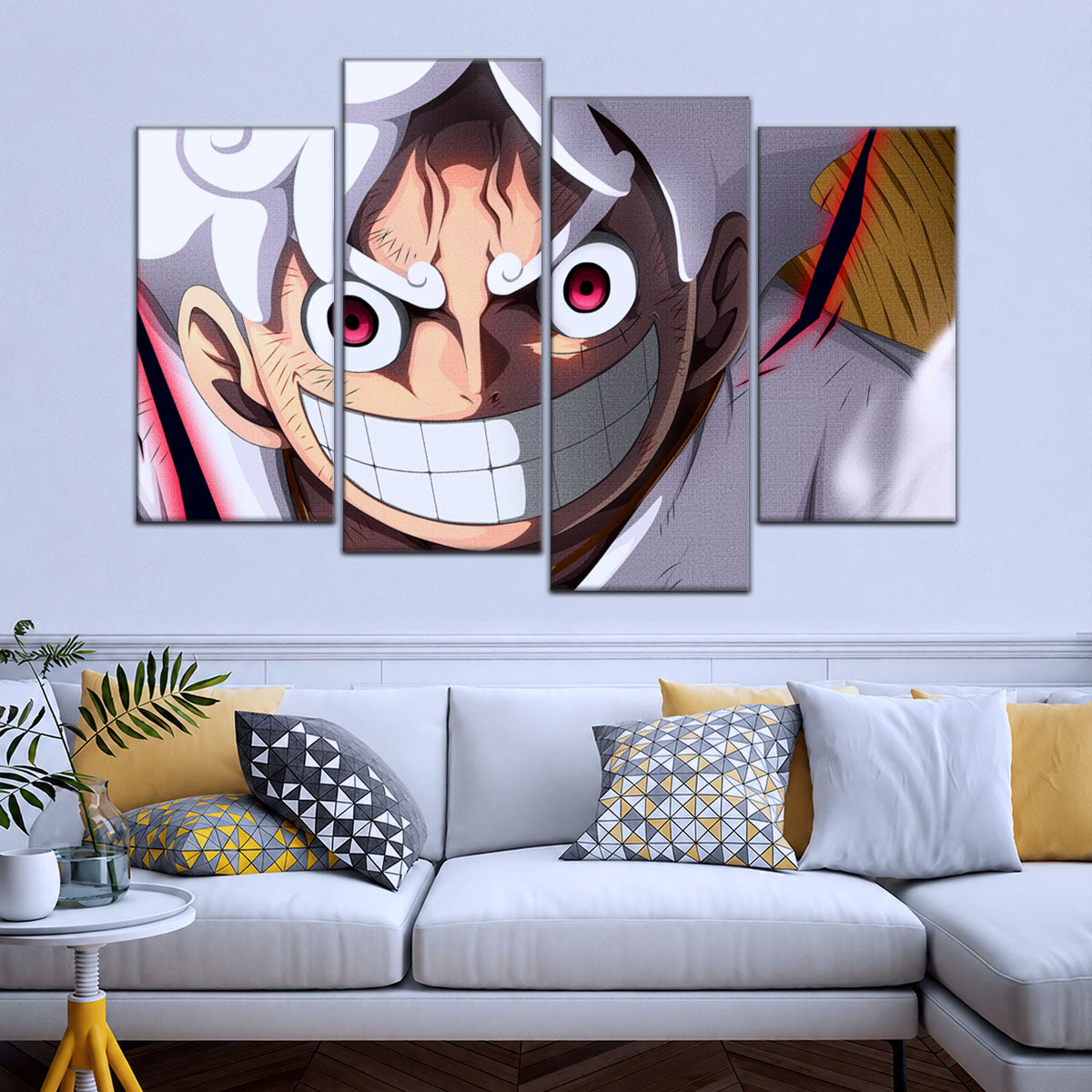 One Piece Canvas Wall Art - Luffy Gear Fifth 5 Piece Split Panel Anime Poster - Framed Ready to Hang Living Room & Man Cave Decor - OP5046
